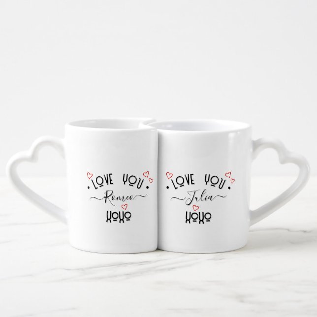 Make Your Own Custom Names LOVE YOU MORE His & Her Coffee Mug Set (Back Nesting)
