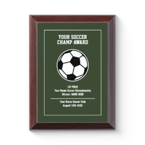 Make your own custom soccer champion trophy prize award plaque