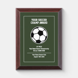 Make your own custom soccer champion trophy prize award plaque