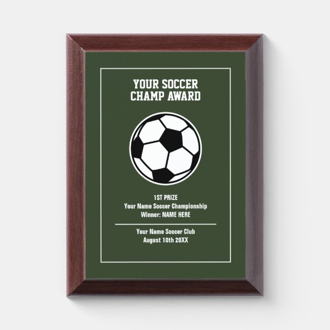Make your own custom soccer champion trophy prize award plaque (Vertical)