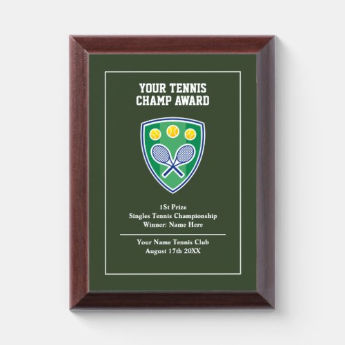 Make your own custom tennis winner trophy prize award plaque