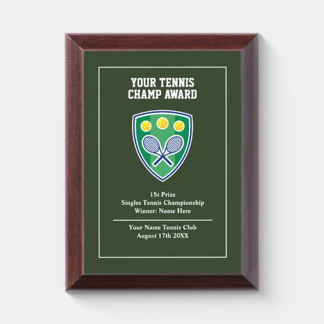 Make your own custom tennis winner trophy prize award plaque (Vertical)