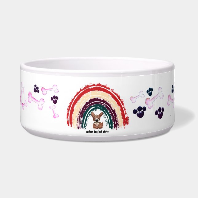 Make Your Own Cute Dog Photo Rainbow Food  Bowl (Front)
