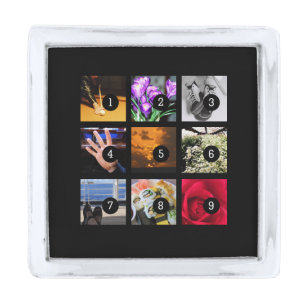 Make your own decor easily with 9 images on a silver finish lapel pin