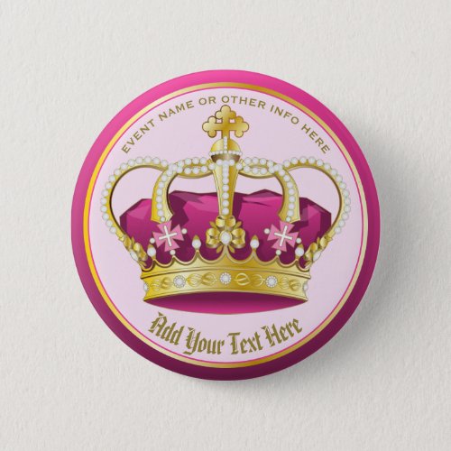 Make Your Own Elegant Gold Pink Crown Pearls Girly Button