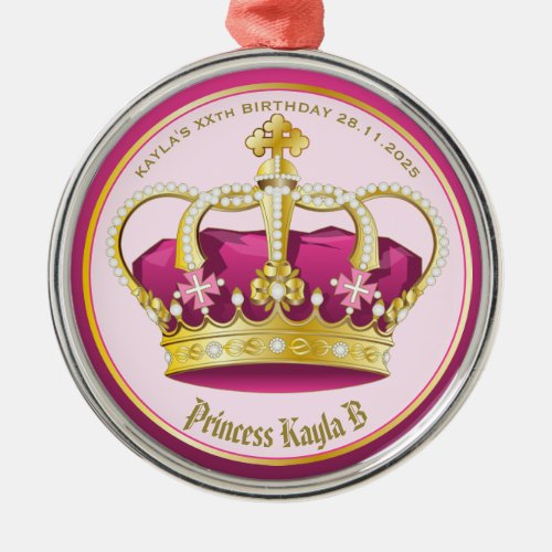 Make Your Own Elegant Gold Pink Crown Pearls Girly Metal Ornament