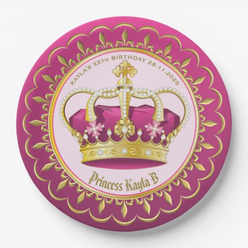 Make Your Own Elegant Gold Pink Crown Pearls Girly Paper Plates