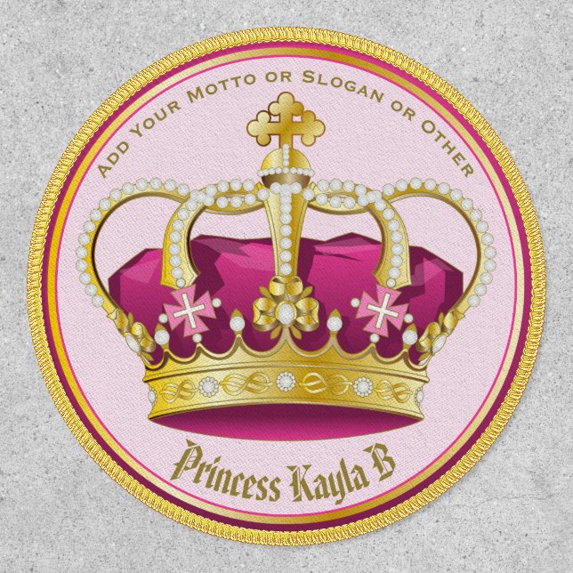Make Your Own Elegant Gold Pink Crown Pearls Girly Patch (Front)