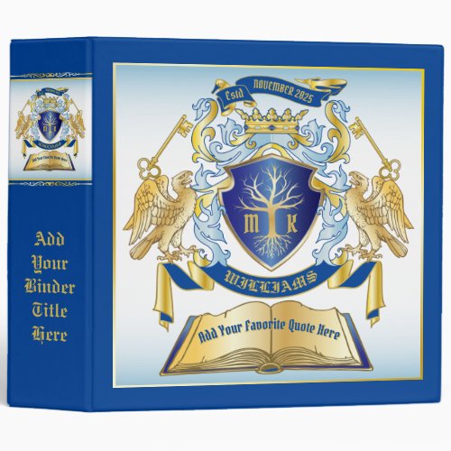 Make Your Own Emblem Tree Book Key Crown Gold Blue 3 Ring Binder