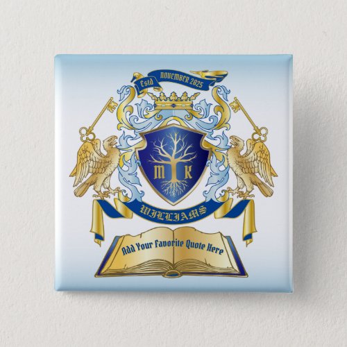 Make Your Own Emblem Tree Book Key Crown Gold Blue Button