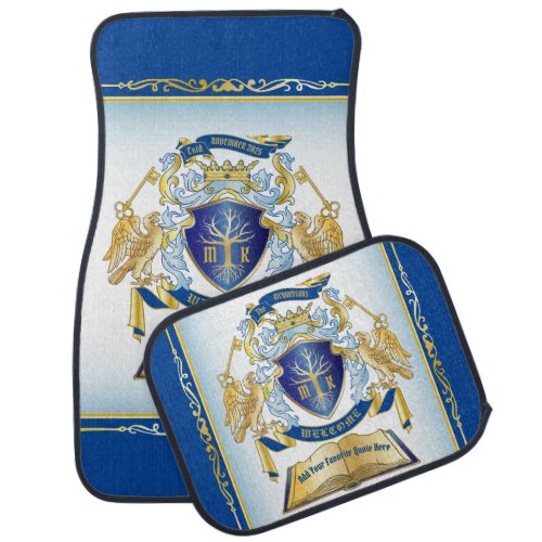 Make Your Own Emblem Tree Book Key Crown Gold Blue Car Floor Mat