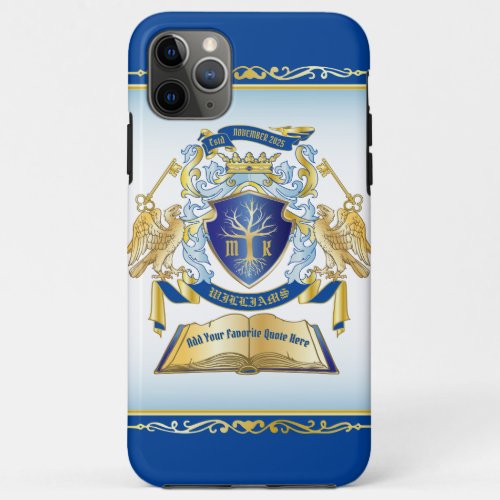 Make Your Own Emblem Tree Book Key Crown Gold Blue iPhone 11 Pro Max Case