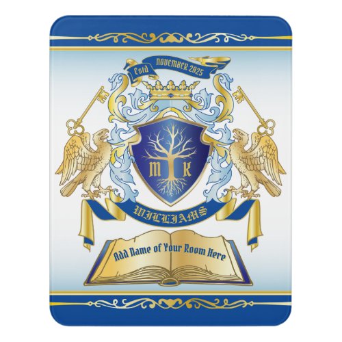 Make Your Own Emblem Tree Book Key Crown Gold Blue Door Sign
