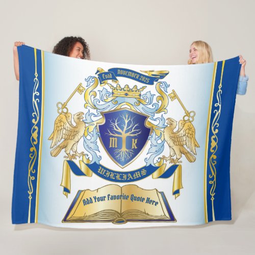 Make Your Own Emblem Tree Book Key Crown Gold Blue Fleece Blanket