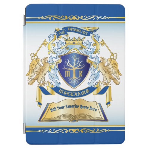 Make Your Own Emblem Tree Book Key Crown Gold Blue iPad Air Cover