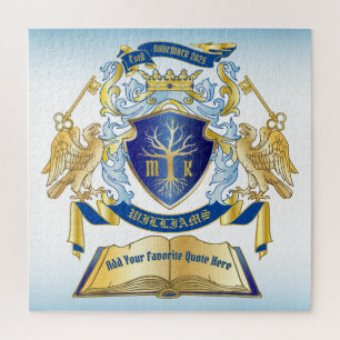 Make Your Own Emblem Tree Book Key Crown Gold Blue Jigsaw Puzzle