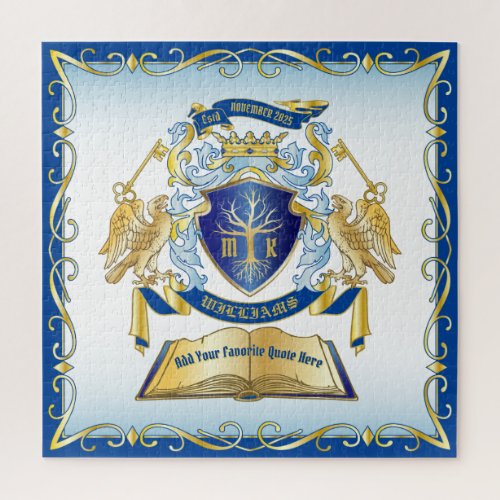 Make Your Own Emblem Tree Book Key Crown Gold Blue Jigsaw Puzzle