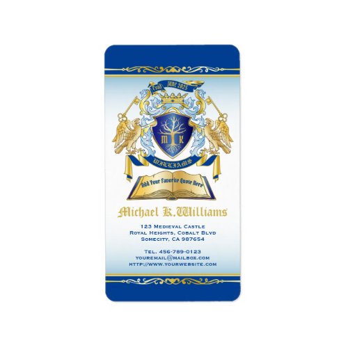 Make Your Own Emblem Tree Book Key Crown Gold Blue Label