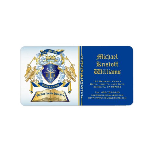 Make Your Own Emblem Tree Book Key Crown Gold Blue Label