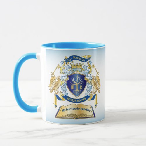 Make Your Own Emblem Tree Book Key Crown Gold Blue Mug