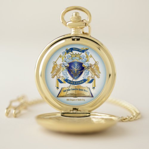 Make Your Own Emblem Tree Book Key Crown Gold Blue Pocket Watch