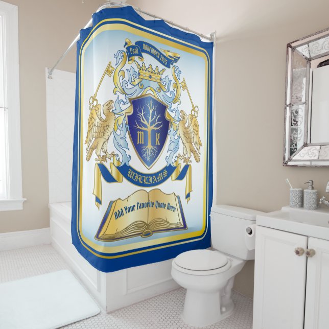 Make Your Own Emblem Tree Book Key Crown Gold Blue Shower Curtain (In Situ)