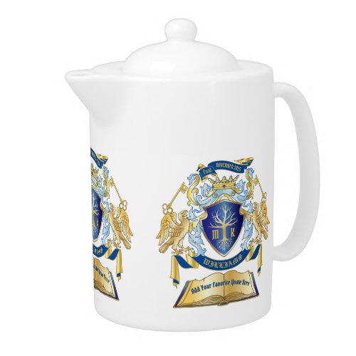 Make Your Own Emblem Tree Book Key Crown Gold Blue Teapot