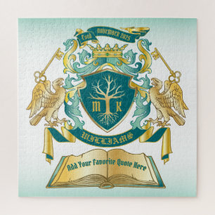 Make Your Own Emblem Tree Book Key Crown Gold Jade Jigsaw Puzzle