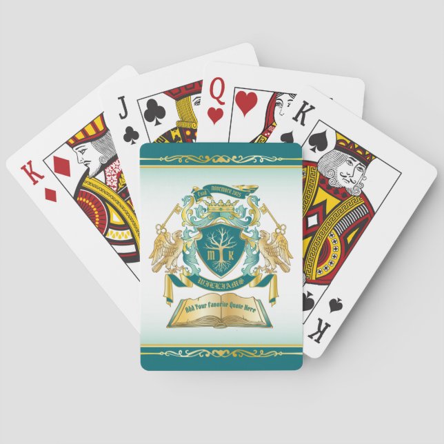 Make Your Own Emblem Tree Book Key Crown Gold Jade Poker Cards (Back)