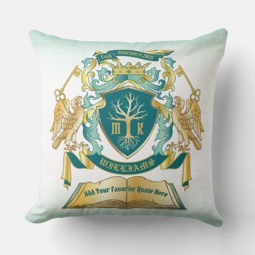 Make Your Own Emblem Tree Book Key Crown Gold Jade Throw Pillow