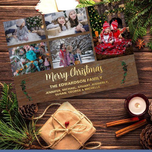 Make your own family collage rustic foil Christmas Foil Holiday Card