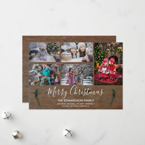 Make your own family collage rustic wood Christmas Holiday Card