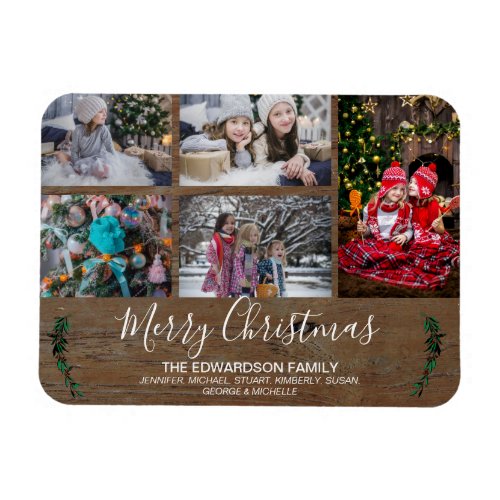 Make your own family collage rustic wood Christmas Magnet