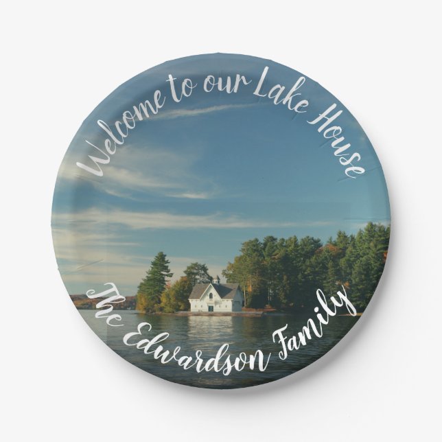 Make your own family lake summer house Welcome Paper Plates (Front)