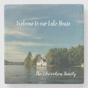Make your own family lake summer house Welcome Stone Coaster