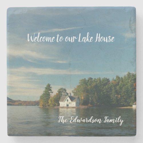Make your own family lake summer house Welcome Stone Coaster
