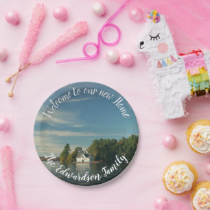 Make your own family name welcome to new home paper plates