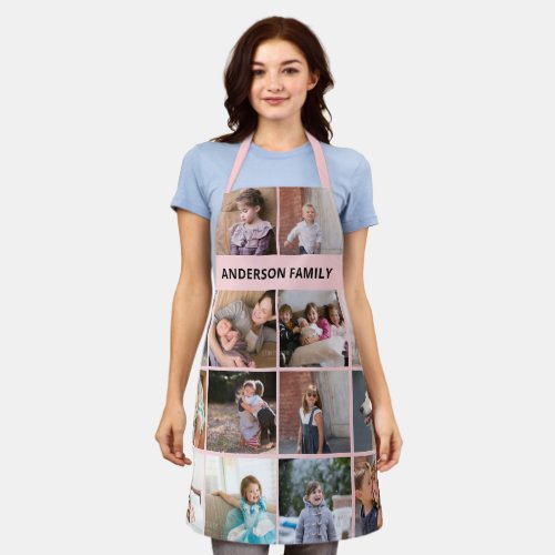 Make your own family photo collage and name pink apron