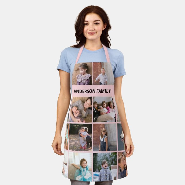 Make your own family photo collage and name pink apron (Worn)