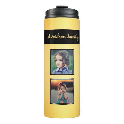 Make your own family photo collage monogram gold thermal tumbler