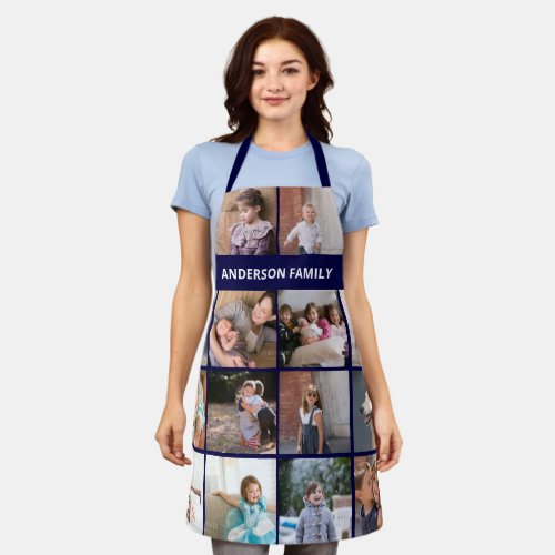 Make your own family photo collage name navy blue apron