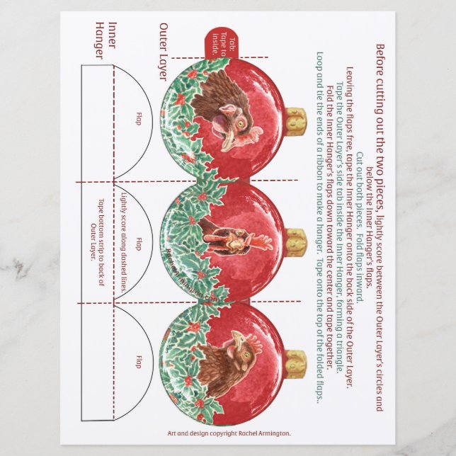 Make Your Own Foldable Chicken Christmas Ornament (Front)