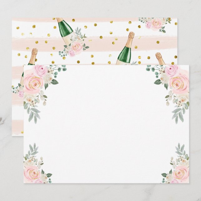 Make Your Own Game Champagne Floral Invitation (Front/Back)