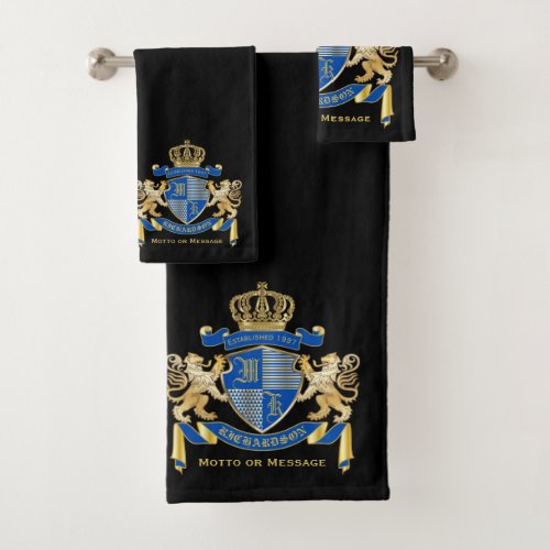 Make Your Own Gold Lion Emblem Coat of Arms Blue Bath Towel Set