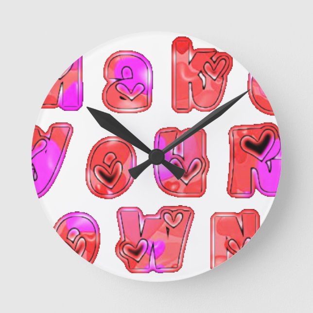 Make Your Own Hearts Art Print Design Round Clock (Front)