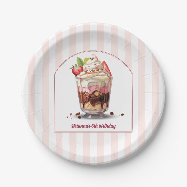 Make Your Own Ice Cream Sundae Birthday Party Paper Plates (Front)
