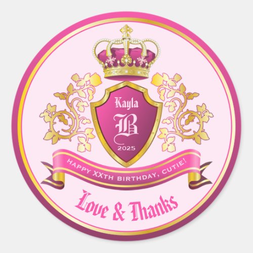 Make Your Own Love  Thanks Coat of Arms Pink Gold Classic Round Sticker
