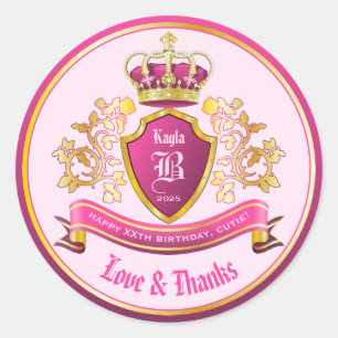 Make Your Own Love & Thanks Coat of Arms Pink Gold Classic Round Sticker