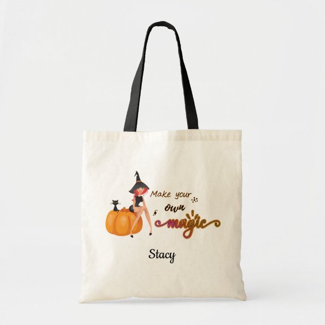 Make your own magic cute Halloween pink orange Tote Bag (Front)