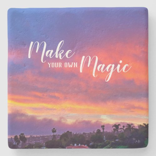 Make Your Own Magic Orange Purple Sunset Photo Stone Coaster